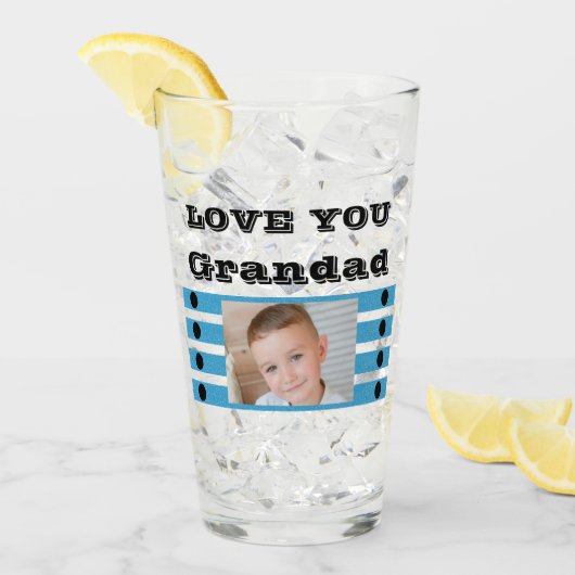 Love you Grandad 2枚の写真ブラックブルービール タンブラーグラス (アイス正面)