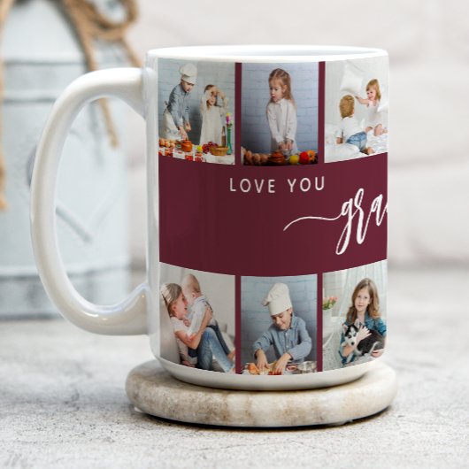 Love You Grandma 12 Photo Collage Burgundy コーヒーマグカップ