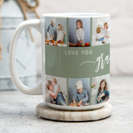 Love You Grandma 12 Photo Collage Sage Green コーヒーマグカップ