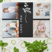 Love You Grandma 8 Photo Collage Black and White キッチンタオル (折り畳み)