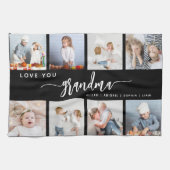 Love You Grandma 8 Photo Collage Black and White キッチンタオル (横)