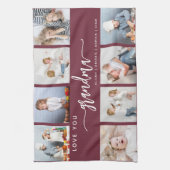 Love You Grandma 8 Photo Collage Burgundy キッチンタオル (縦)