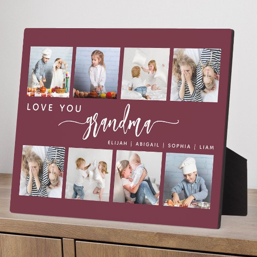 Love You Grandma 8 Photo Collage Burgundy フォトプラーク