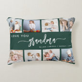 Love You Grandma 8 Photo Collage Dark Green アクセントクッション (正面)