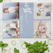 Love You Grandma 8 Photo Collage Dusty Blue キッチンタオル (折り畳み)