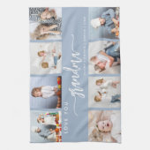 Love You Grandma 8 Photo Collage Dusty Blue キッチンタオル (縦)