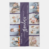 Love You Grandma 8 Photo Collage Purple キッチンタオル (縦)