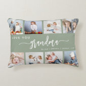 Love You Grandma 8 Photo Collage Sage Green アクセントクッション (正面)