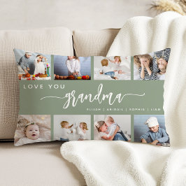 Love You Grandma 8 Photo Collage Sage Green アクセントクッション