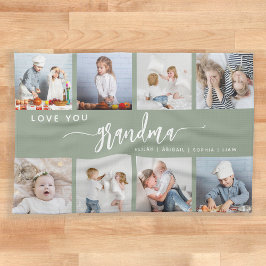 Love You Grandma 8 Photo Collage Sage Green キッチンタオル