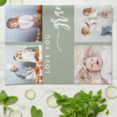 Love You Grandma 8 Photo Collage Sage Green キッチンタオル (折り畳み)