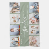 Love You Grandma 8 Photo Collage Sage Green キッチンタオル (縦)