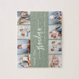 Love You Grandma 8 Photo Collage Sage Green ジグソーパズル