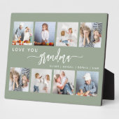 Love You Grandma 8 Photo Collage Sage Green フォトプラーク (側面)