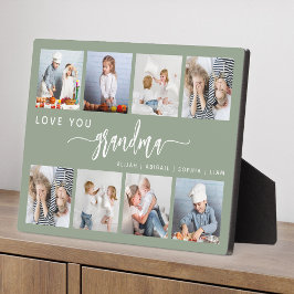 Love You Grandma 8 Photo Collage Sage Green フォトプラーク
