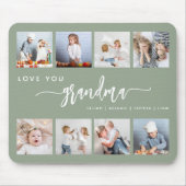 Love You Grandma 8 Photo Collage Sage Green マウスパッド (正面)
