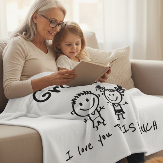 Love You Grandma Kids Art Personalized Gift フリースブランケット