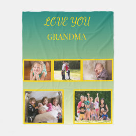 Love You Grandma Photo Collage and Gold Script フリースブランケット