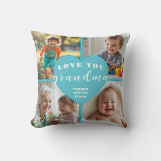 Love You Grandma Photo Collage Heart Throw Pillow クッション