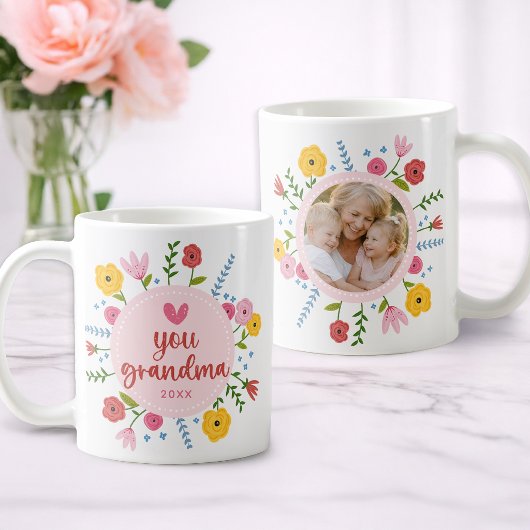 Love You Grandma Photo Floral Mug Gift コーヒーマグカップ