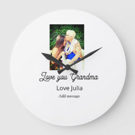 Love you Grandma photo name love message grandkids ラージ壁時計