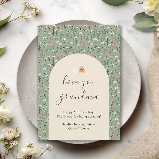 Love You Grandma Sage Green Mother's Day Card シーズンカード