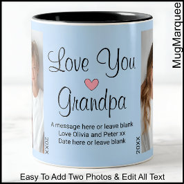 Love You Grandpa、メッセージと写真、青C45 ツートーンマグカップ