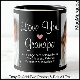 Love You Grandpa、誕生日、文字写真、ブラックC00 ツートーンマグカップ