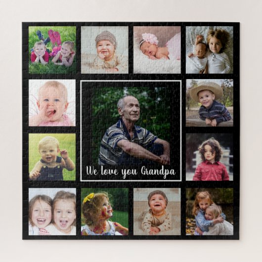 Love You Grandpa 13 Photo Collage Black ジグソーパズル (縦)