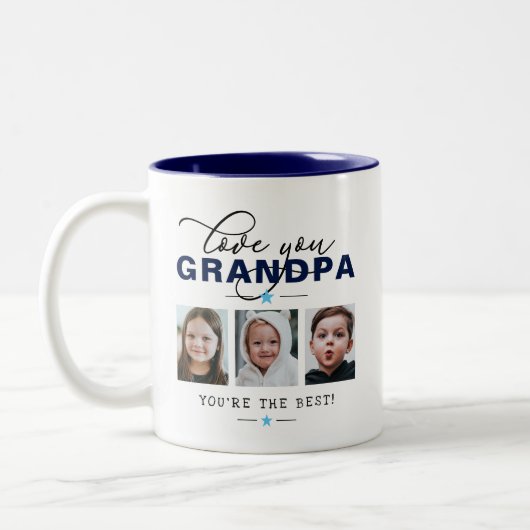 Love You Grandpa/Grampa/Other 3フォトカスタム文字 ツートーンマグカップ (左)