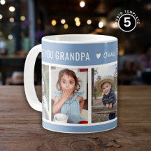 Love You Grandpa Grandkids 5 Photo Collage Blue