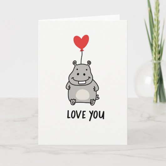 Love You Hippo Heart Balloon Card カード (正面)