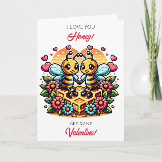 Love You Honey | Bee Themed Valentine's Day カード (正面)