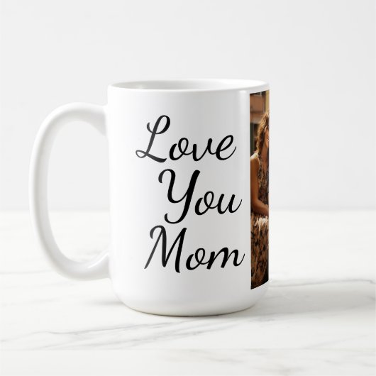 Love You Momの写真パーソナライズされた コーヒーマグカップ (左)