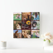 Love You Mom家族フォトコラージュひまわり素朴花 スクエア壁時計 (ホーム)