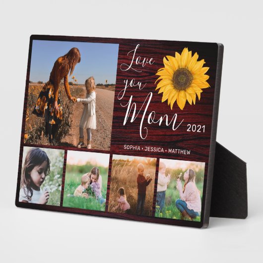 Love You Mom家族フォトコラージュひまわり素朴花 フォトプラーク (側面)