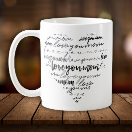 Love You Mom ハート ブラックスクリプト タイポグラフィ コーヒーマグカップ