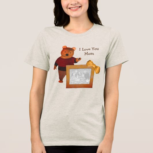 Love You Mom パーソナライズされたphoto Cute Bear トライブレンドTシャツ (正面)