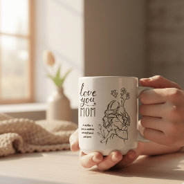 Love You Mom モダンな線画の母と娘のデザイン コーヒーマグカップ