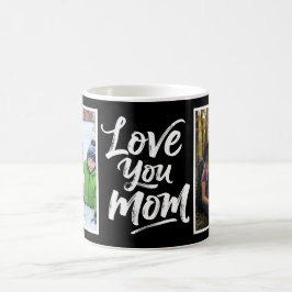 Love You Mom 二枚の写真 ブラッシュスクリプト 黒と白 コーヒーマグカップ