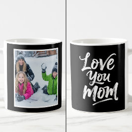 Love You Mom 1 Photo Keepsake Brush Script ブラック コーヒーマグカップ