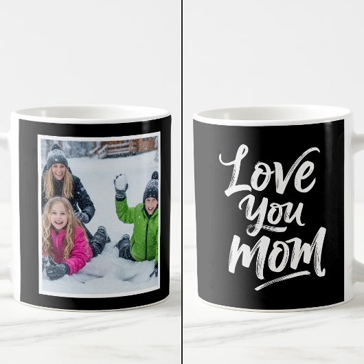 Love You Mom 1 Photo Keepsake Brush Script ブラック コーヒーマグカップ