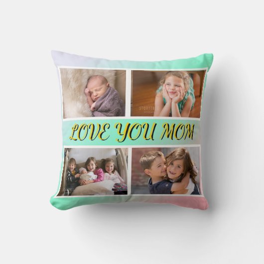 Love You Mom 4-Photo Pastel Keepsake クッション (正面)