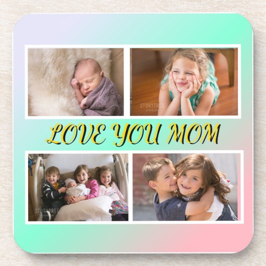 Love You Mom 4-Photo Pastel Memory コースター (正面)