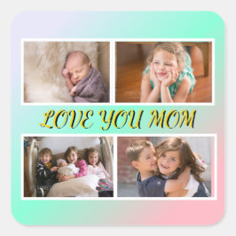 Love You Mom 4-Photo Pastel Tribute スクエアシール