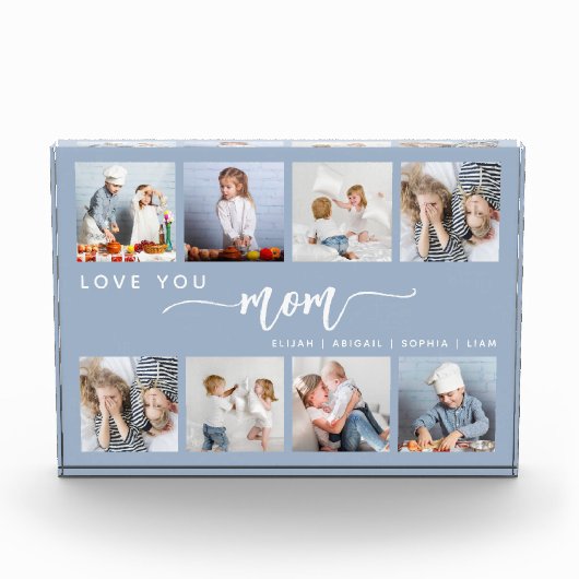 Love You Mom 8 Photo Collage Dusty Blue フォトブロック (正面)
