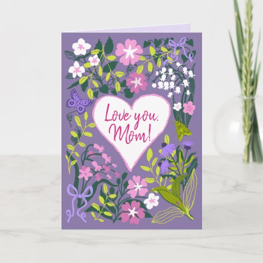 Love you Mom botanical cute heart カード (正面)