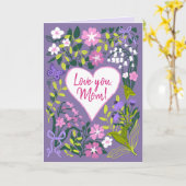 Love you Mom botanical cute heart カード (黄色い花)