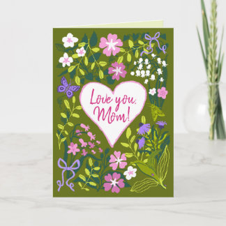 Love you Mom botanical cute heart カード