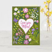 Love you Mom botanical cute heart カード (黄色い花)